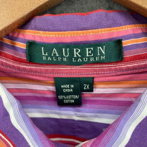 Lauren Ralph Lauren Shirt Womens 2X Plus Pink Multi Striped Button Up Collared - Picture 5 of 9